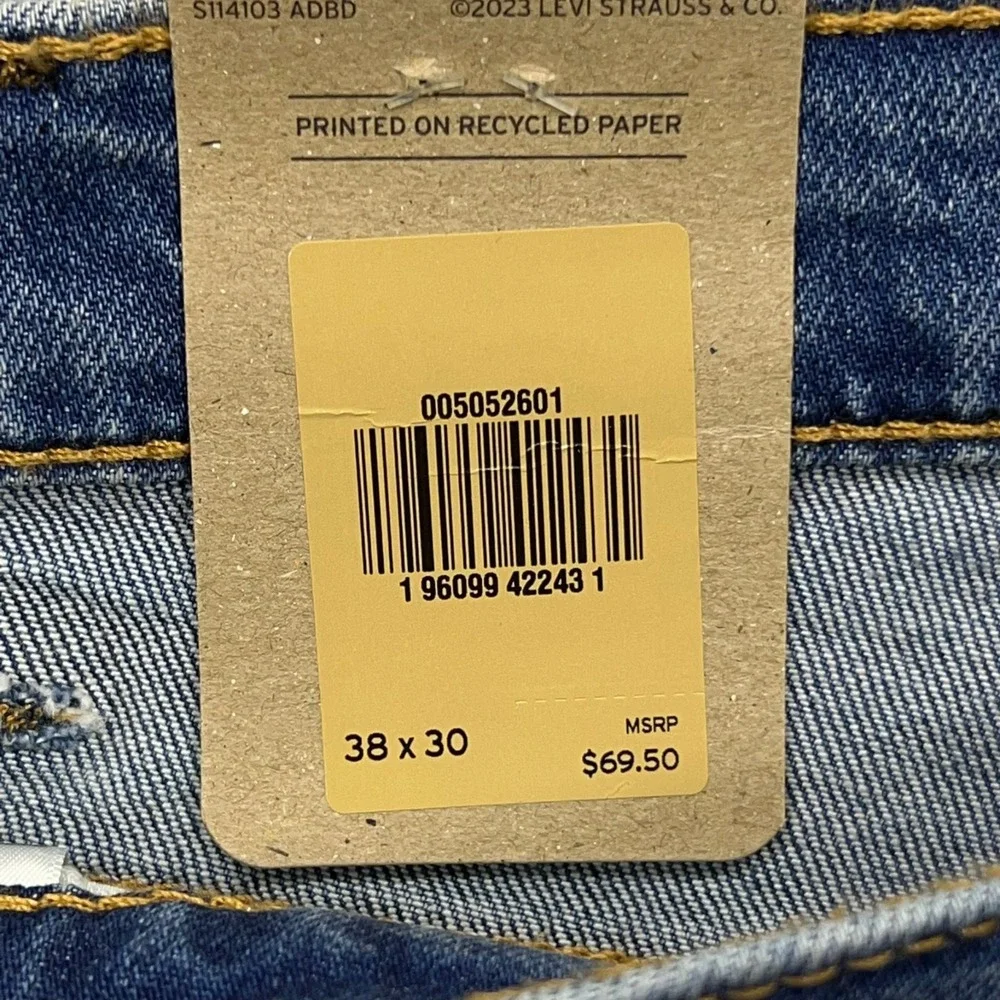 NEW Levi's 505 Jeans Men's 38x30 Blue Denim Regular Fit Straight Leg Stretch